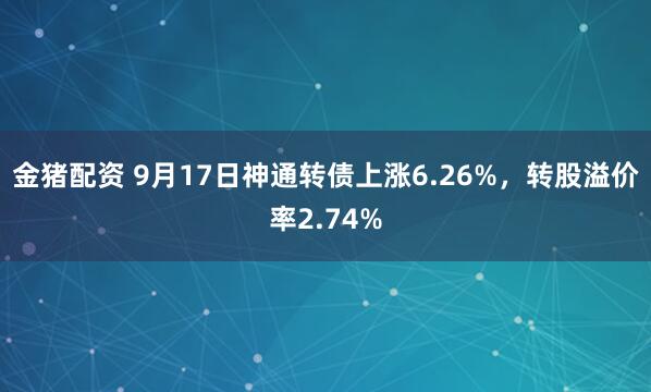 金猪配资 9月17日神通转债上涨6.26%，转股溢价率2.74%